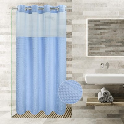 River Dream White Fabric Shower Curtain Set, Cotton Blend, Waffle Weave, with Snap in Replacement Liner，71 x 74 inches