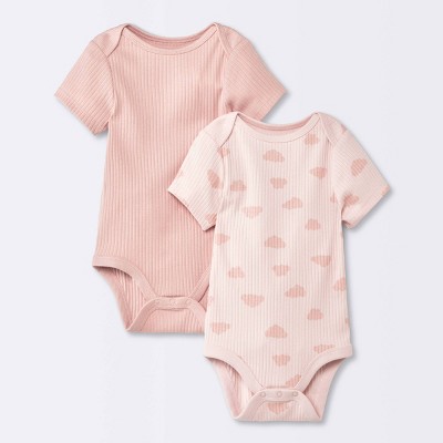 Baby Girls' 2pk Clouds Short Sleeve Wide Rib Bodysuit - Cloud Island™ Pink 0-3M