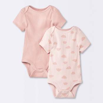 Baby Girls' 2pk Clouds Short Sleeve Wide Rib Bodysuit - Cloud Island™ Pink