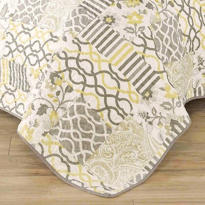 Gray and Yellow King Cotton Reversible Quilt Set