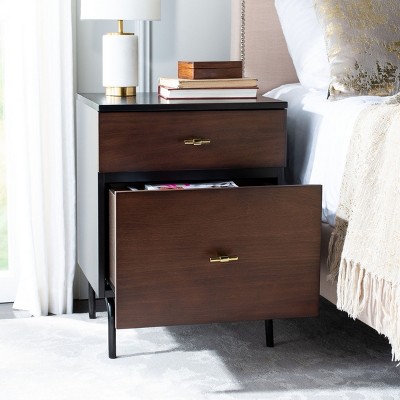 Transitional Walnut & Black Mahogany 2-Drawer Nightstand