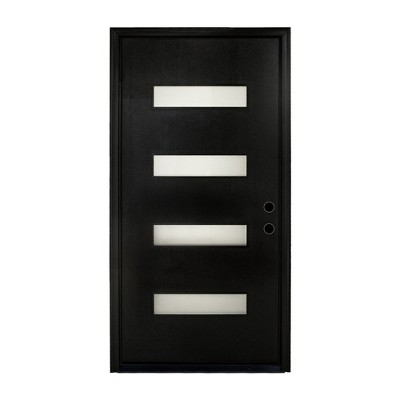 Chic Crate 36x80 Fiberglass Entry Door with Frosted Glass, Left Hand Inswing, Brickmould & Vinyl Frame