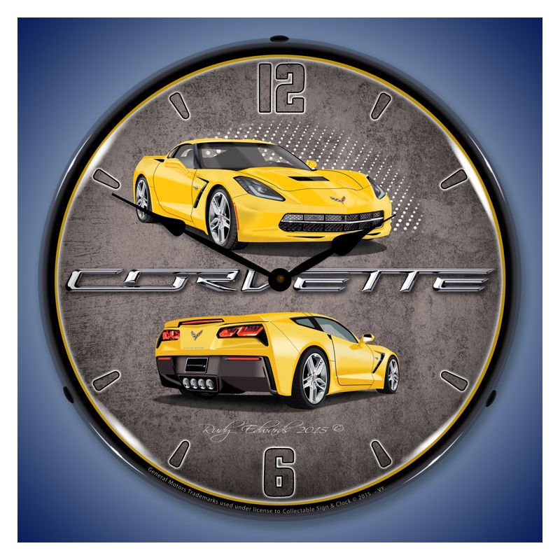 Collectable Sign & Clock | C7 Corvette Velocity Yellow LED Wall Clock Retro/Vintage, Lighted, 2 of 6