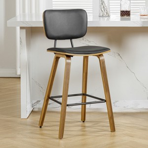 Bekrvio 26" Counter Height Bar Stools - PU Leather Upholstered with Backs, Bent Wood Legs, Mid Century Modern Counter Stools for Kitchen Island - 1 of 4