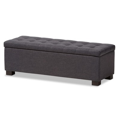 Roanoke Modern And Contemporary Fabric Upholstered Grid - Tufting Storage Ottoman Bench - Baxton Studio