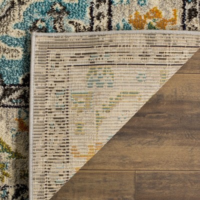 Grey and Orange Medallion 59" Round Synthetic Easy-Care Rug