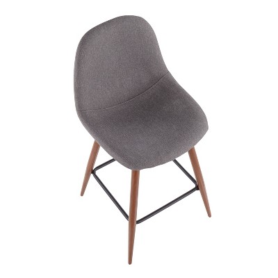 Walnut and Charcoal Swivel Counter Stool with Metal Frame
