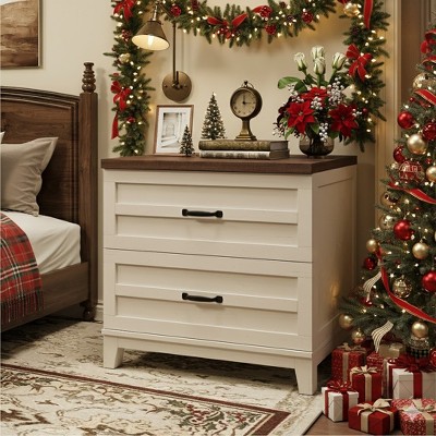 2 Drawer File Cabinet, 31.5"W Lateral Farmhouse Wood Cabinet for Letter/Legal/A4 Size, Sturdy Frame, Large Storage for Printer Stand, Home Office