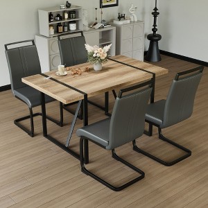 NicBex 55" Dining Table Set for 4 Rural Industrial Wood Dining Table Metal Base with 4 Chairs for Dining Room - 1 of 4