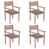 vidaXL Outdoor Patio Chairs, Set of 4, Includes Gray Cushions, Made of Durable Solid Teak Hard Wood, Stackable Design, Versatile for Home or Cafe Use - 2 of 4