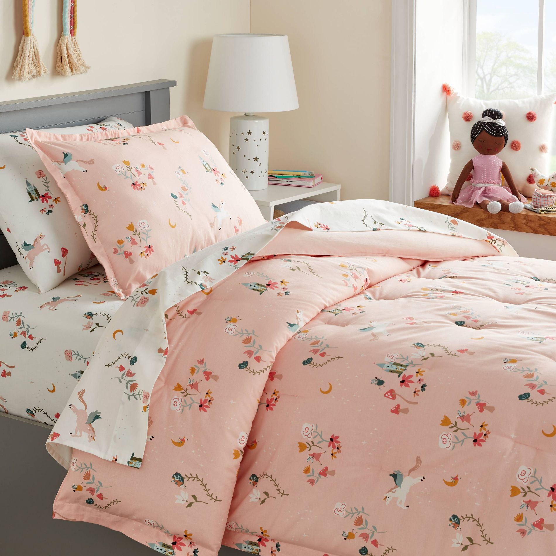 Twin Kids' Comforter Set Pegasus Print - Pillowfort™: OEKO-TEX Certified, Animal Print, Twin Bedding