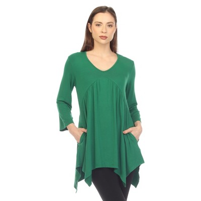 Women's Empire Cut V-neck Tunic Top Green Large -white Mark : Target