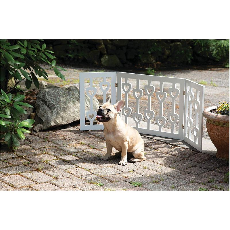 KOVOT Wood Freestanding Foldable Adjustable 3-Section Pet Gate with Heart Design | Measures 19" H & Extends to 47" L, 2 of 3
