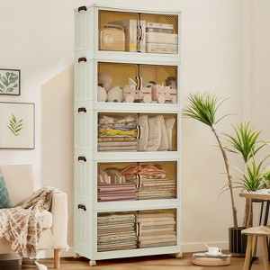 Stackable Storage Bins, Plastic Bins for Storage with Lids, Plastic Storages Drawers, Foldable Collapsible Closet Organizers - 1 of 4