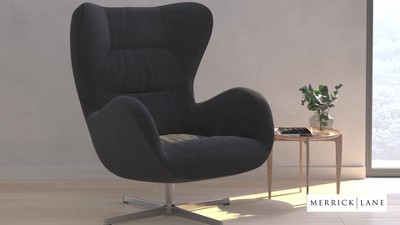 Gray Faux Leather Swivel Lounge Chair with Metal Base