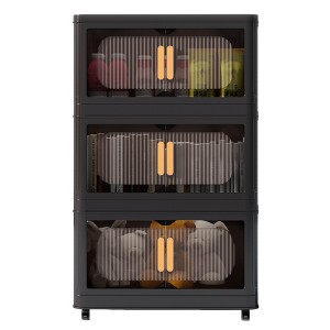 Gulches Black 31 in Accent Cabinet with 3 Shelves Wheels and Magnetic Door Collapsible Storage Organizer for Home Office Dormitory - 1 of 4