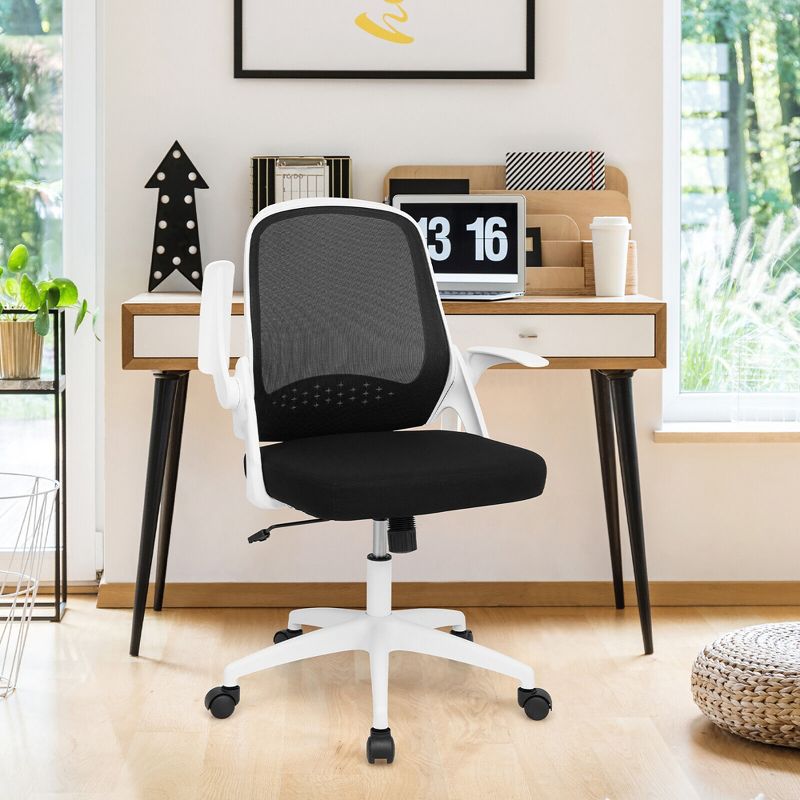 Costway Mesh Office Chair Adjustable Rolling Computer Desk Chair w/Flip-up Armrest White\Black, 2 of 15