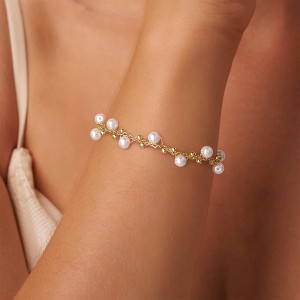 Turandoss Gold Pearl Bracelets for Women Girls - 18K Gold Plated Freshwater Pearl Beaded Bracelet, Dainty Link Bracelets, Christmas Gifts, 6+2In - 1 of 4