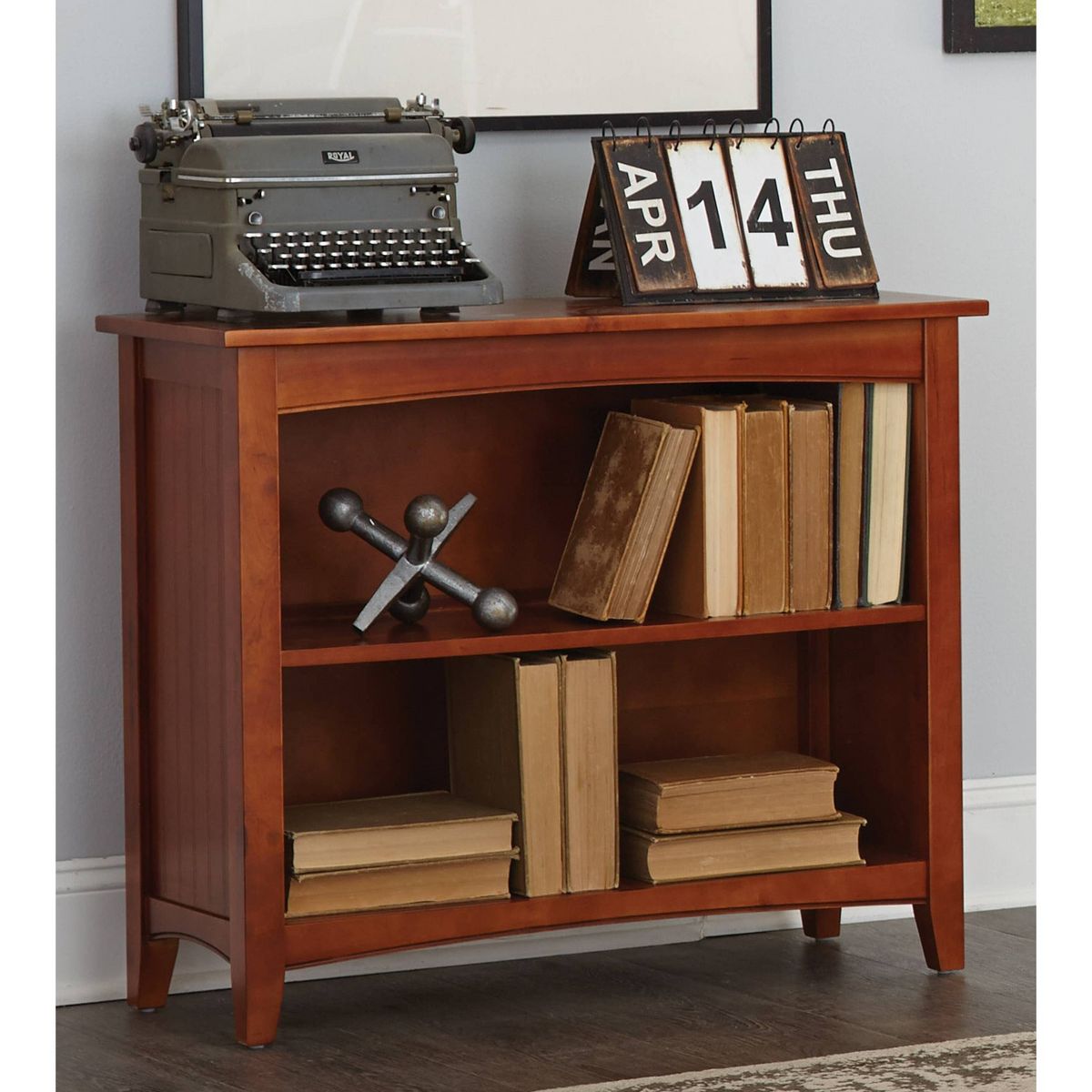 30" 2 shelf Bookshelf Hardwood Cherry - Alaterre Furniture: Mid-Century Modern, Fixed Shelves, Metal Hardware - thumbnail 3