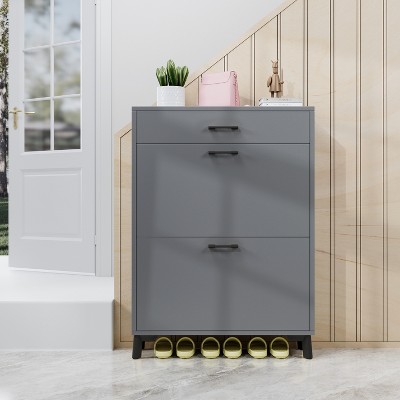 VYNXARIA Shoe Storage Cabinet for Entryway, Free Standing Shoe Organizer, Hidden Shoe Rack for Doorway Hallway Closet, Gray