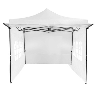 Costway 10 x 10 FT Pop up Canopy Tent with Sidewalls & Awning, Wheeled Bag, Sandbags, Stake Pink/White/Gray