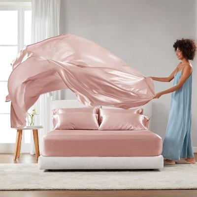 Solid Sheen Wrinkle-Free Polyester Sheet Set, Silky Soft Textile Luxury Elastic Midweight Cooling Sheets, Premium Bedding Set, St. Patrick's Day Deal