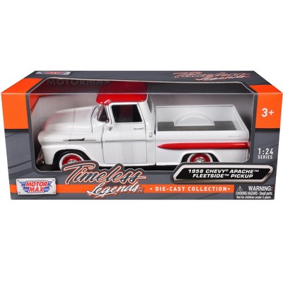 1958 Chevrolet Apache Fleetside Pickup Truck White with Red Top "Timeless Legends" Series 1/24 Diecast Model Car by Motormax