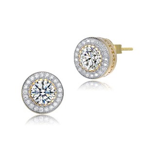 Chic Round Halo Stud Earrings Showcasing Clear Cubic Zirconia, Perfectly Designed to Add a Touch of Classic Elegance and Sparkle to Any Outfit - 1 of 4