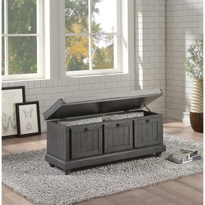 Vynxaria 1pc Durable Storage Bench Dark Gray Finish Foam Cushioned Seat Upholstery Flip-Top Seat Solid Wood Home Furniture - 1 of 4