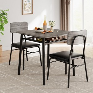 Dining Table for 2 with Storage Rack, Small Kitchen Table for 2 with Metal Frame, Square Table with Upholstered Chairs Set of 2, 3-Piece Dining Room - 1 of 4