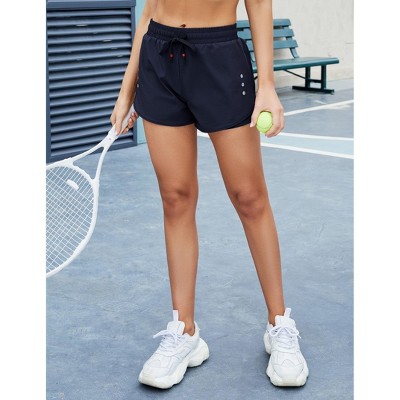 Womens Running Shorts Elastic High Waisted 2 in 1 Drawstring Quick Dry Yoga Workout Gym Athletic Shorts with Pocket