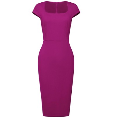 Hobemty Women's Work Square Neck Cap Sleeve Midi Sheath Pencil Dresses