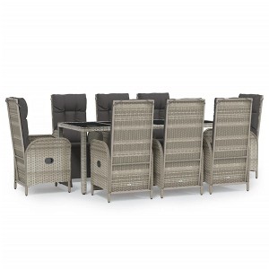 vidaXL 9-Piece Garden Lounge Set with Reclinable Chairs and Cushions - Gray Poly Rattan Dining Set with Steel Frame and Tempered Glass Tabletop - 1 of 4