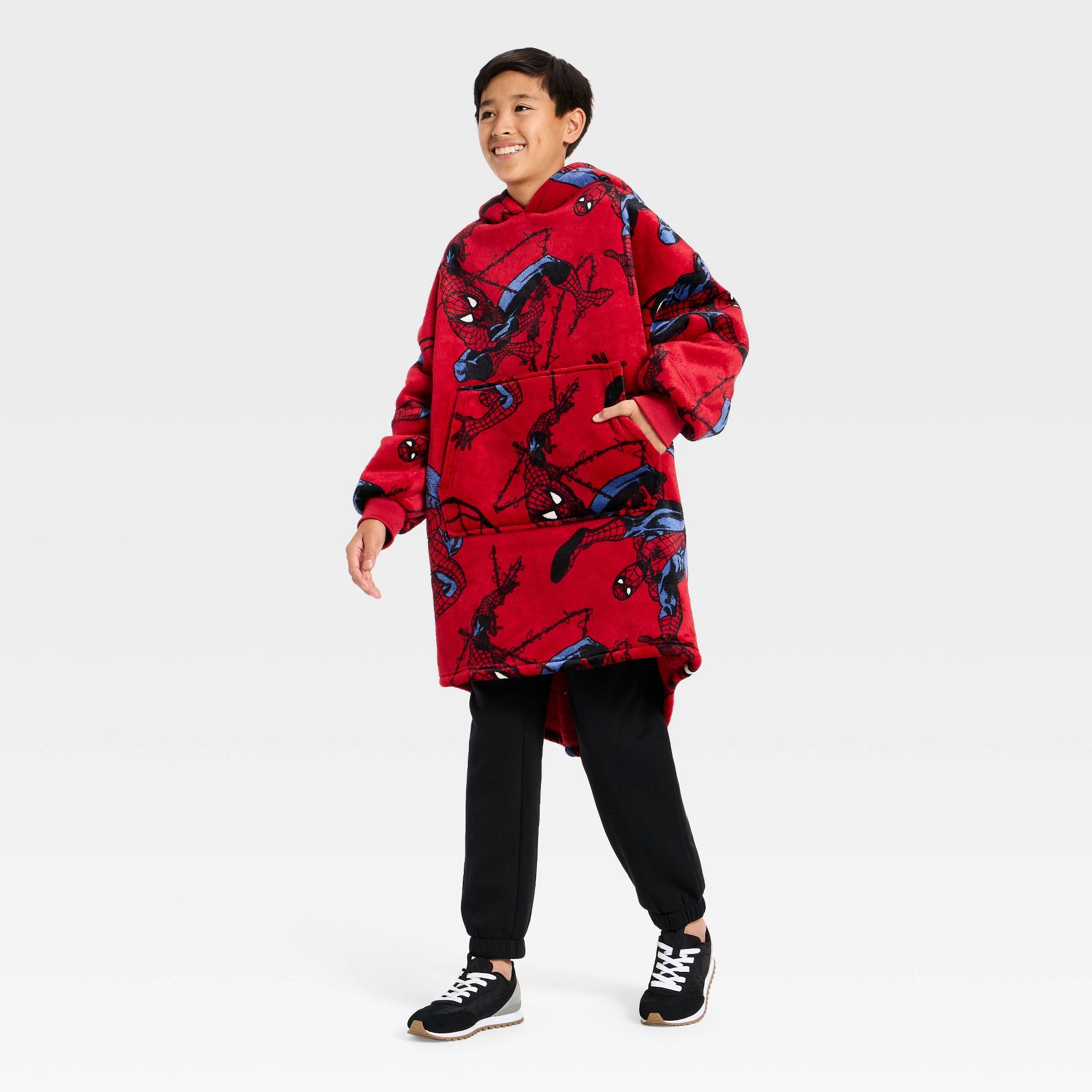 Boys' Marvel Spider-Man Oversized Plush Hooded Sweatshirt - Red S/M