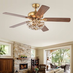 52" x 52" x 21" Nickoe Aged Lighted Ceiling Fan Gold - Warehouse Of Tiffany: Indoor, Chandelier Style with Remote Control - 1 of 3