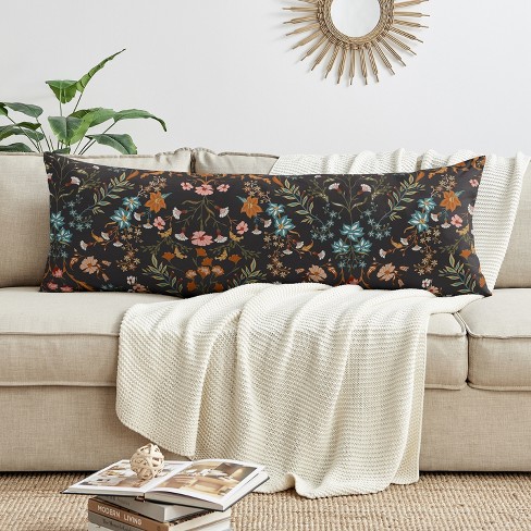 Sweet Jojo Designs Girl Body Pillow Cover pillow Not Included 54in.x20in. Boho Floral Wildflower Black And Orange Target