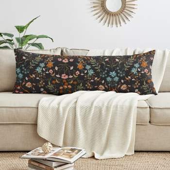 Sweet Jojo Designs Girl Body Pillow Cover (Pillow Not Included) 54in.x20in. Boho Floral Wildflower Black and Orange