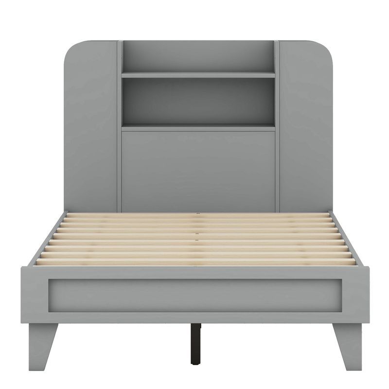 Twin/Full Size Platform Bed with Storage Headboard, Multiple Storage Shelves on Both Sides - ModernLuxe, 4 of 9