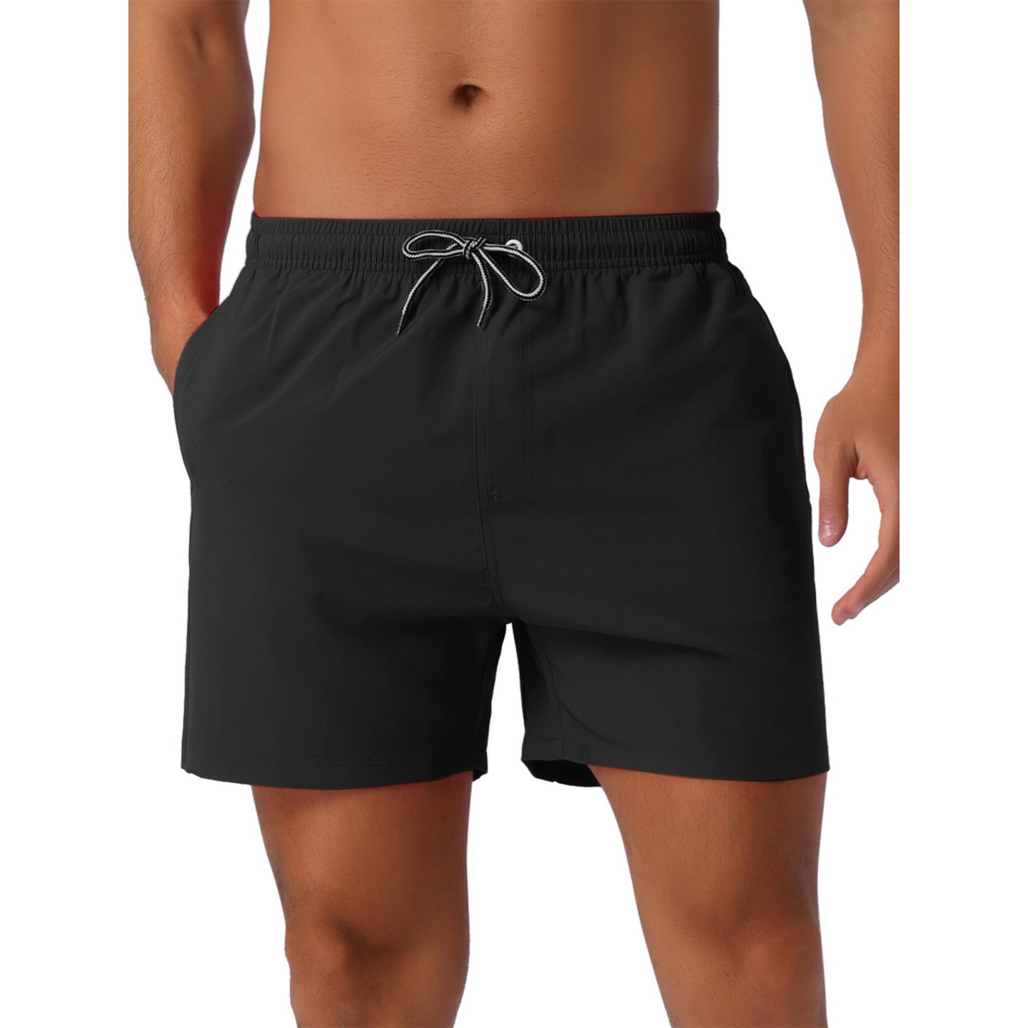 INSPIRE CHIC Men's Drawstring Waist Side Pockets Mesh Lining Beach Swim Trunks Black 32, цвет: Чёрный — фото 1