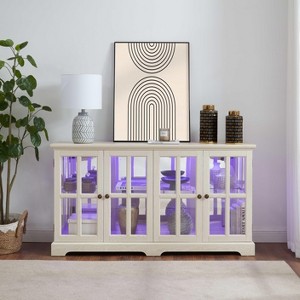 SpassWay 32"H Oak Antique LED Curio Display Cabinet with Four Glass Doors and Adjustable Shelves Vintage Collectible Showcase for Home or Office - 1 of 4