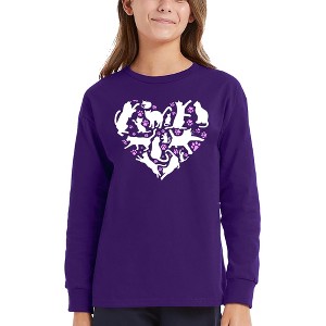 LA Pop Art Cat Heart - Girl's Word Art Long Sleeve T-Shirt - 1 of 4