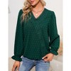Whizmax Women's Casual Lace Pom Poms Blouses Long Sleeve V Neck Chiffon Shirts Tops Dark green S - 2 of 4