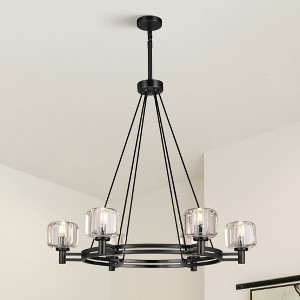 36 in. 6-Light Farmhouse Wagon Wheel Chandelier with Crystal Lampshade - 1 of 4