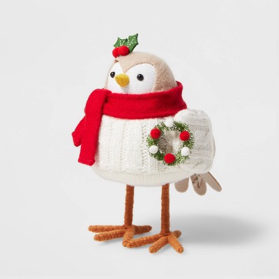 Bird with Scarf & Wreath Decorative Figurine Red - Wondershop™