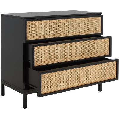 Black and Natural Rattan 3-Drawer Chest