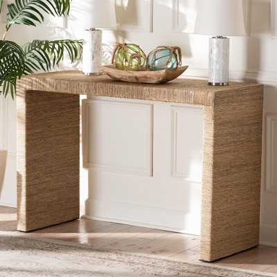 bali & pari Colandra Modern Bohemian Natural Brown Seagrass and Wood Console Table