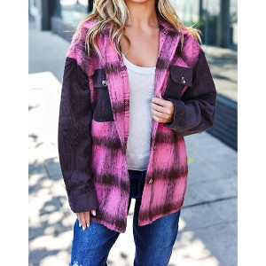 Women's Pink and Brown Front Pocket Shacket - entro - 1 of 4