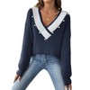 Clearlove Women's Color-Block Pearl Embellished Sweater - Deep V-Neck Drop Shoulder Pullover - 3 of 4