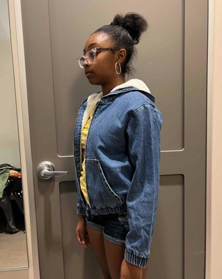 Denim jacket with online hoodie girl