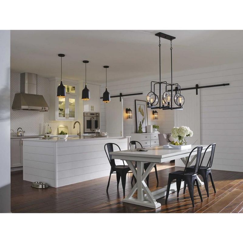Progress Lighting Era 1-Light Mini-Pendant, Black/Gold, Cloth Covered Cord, Canopy Included, Dry Rated, 4 of 5